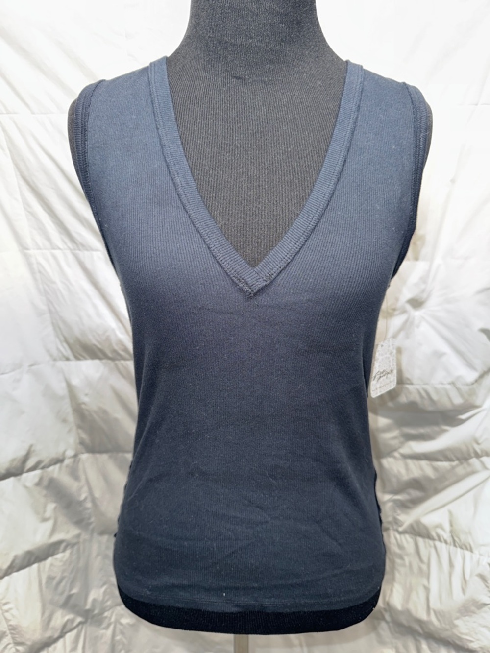 Free People Navy V-Neck Sleeveless Knit Tank